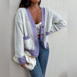 Madewell Purple And White Knit Cardigan Sweater Size XXS